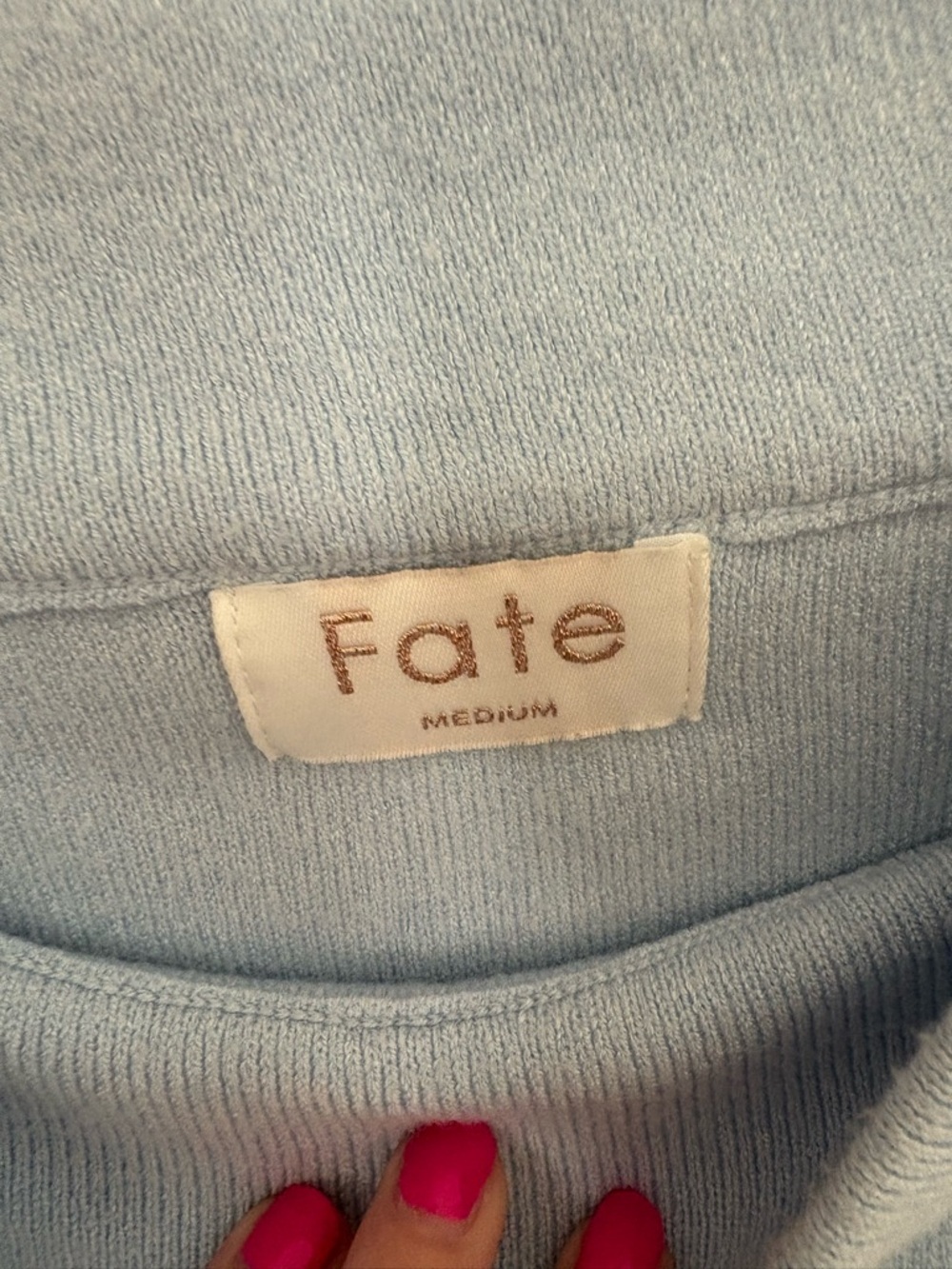 Fate Feeling Fine Light Blue Women's Mock Neck Sweater Size Medium - Picture 8 of 9